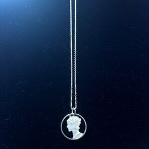Vintage Hand Cut Mercury Dime Pendant Necklace Sterling Silver NV 925 Chain 10"